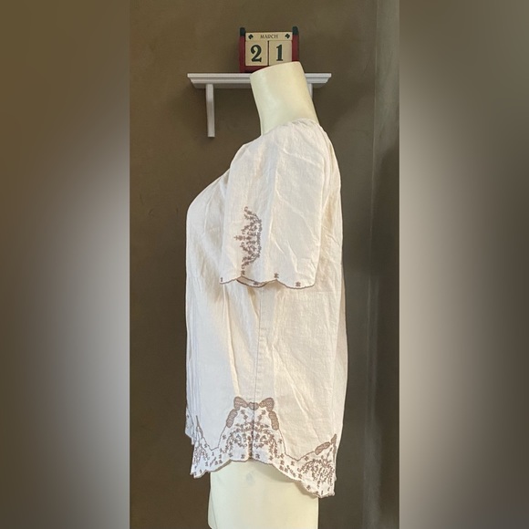 BANANA REPUBLIC Beige Short Sleeve Linen Blend Embroidered Women’s size Small - Picture 3 of 11